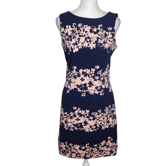 Banana Republic Navy Floral Sleeveless Sheath Dress Size 2 Wedding Guest Dress
