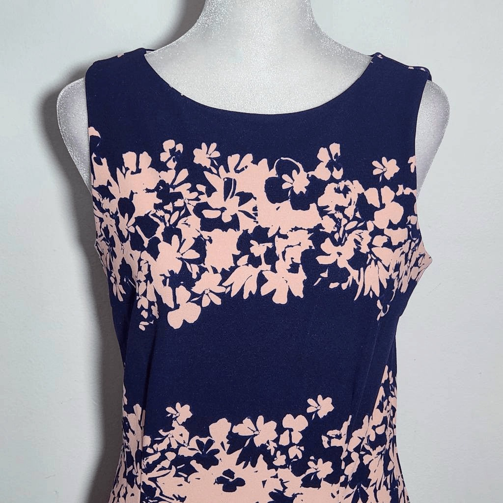 Banana Republic Navy Floral Sleeveless Sheath Dress Size 2 Wedding Guest Dress