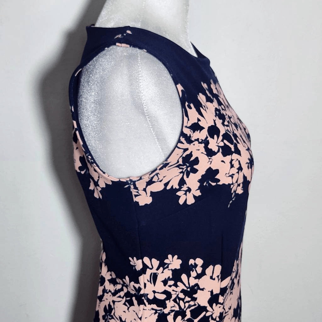 Banana Republic Navy Floral Sleeveless Sheath Dress Size 2 Wedding Guest Dress