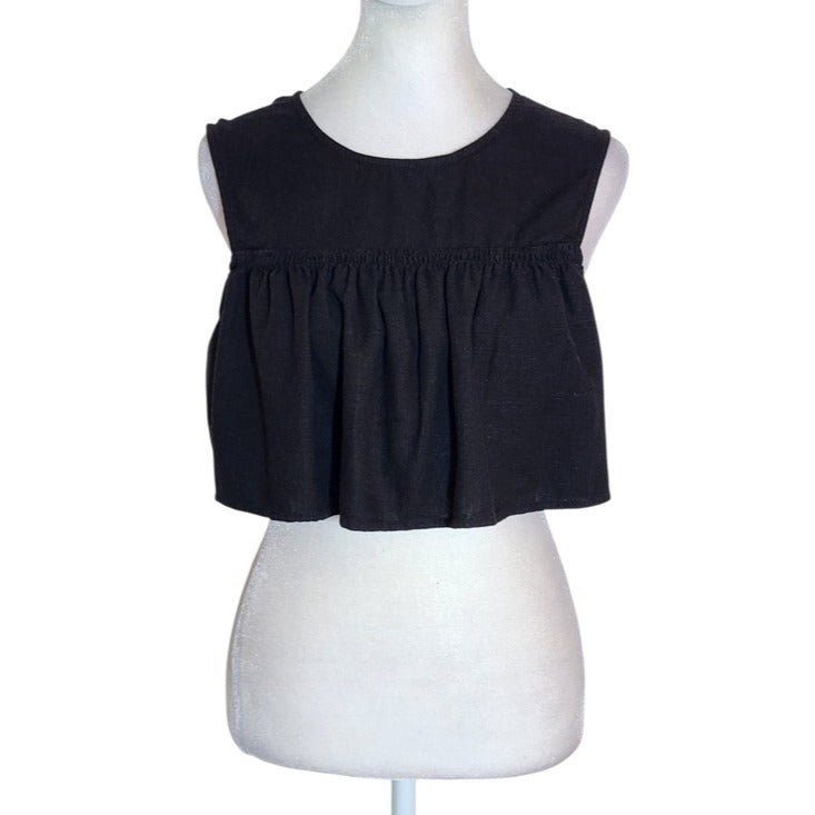 Le Lis Linen Blend Black Cropped Ruffle Top Size Medium Flaw