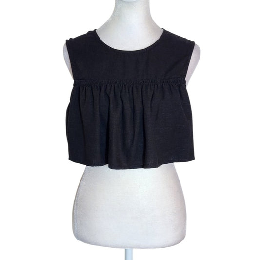 Le Lis Linen Blend Black Cropped Ruffle Top Size Medium Flaw