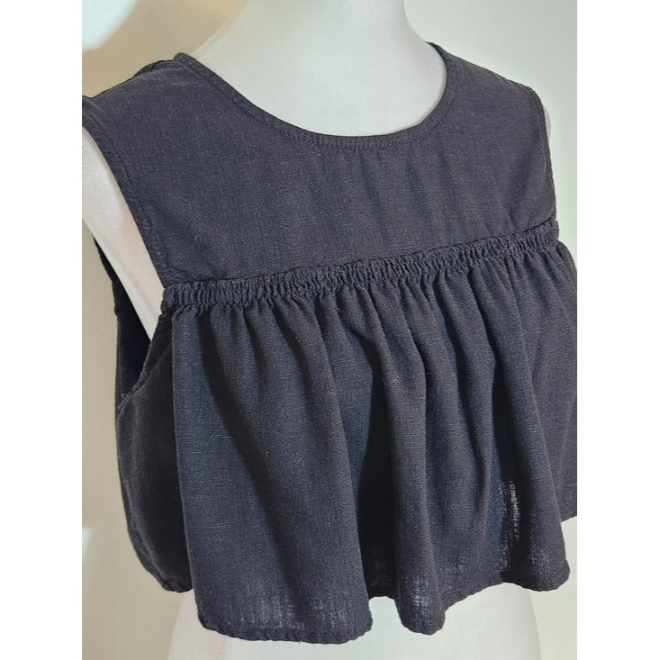 Le Lis Linen Blend Black Cropped Ruffle Top Size Medium Flaw