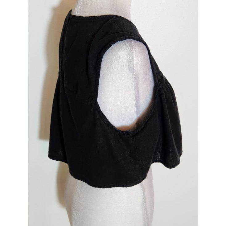 Le Lis Linen Blend Black Cropped Ruffle Top Size Medium Flaw