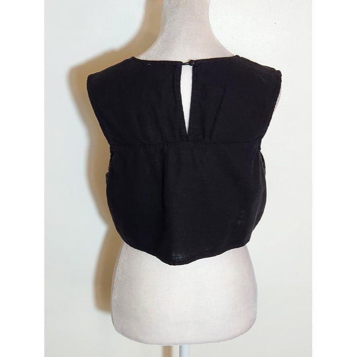 Le Lis Linen Blend Black Cropped Ruffle Top Size Medium Flaw