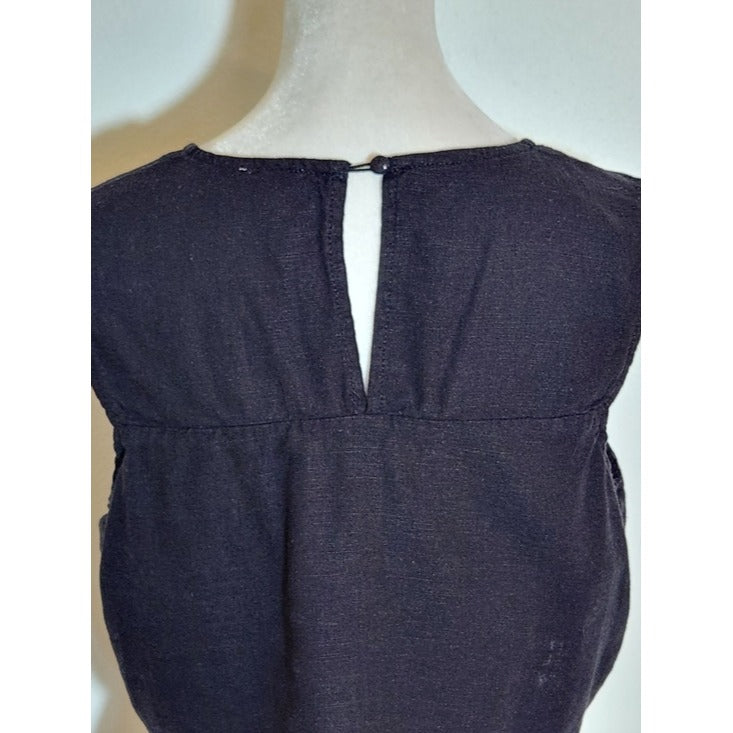 Le Lis Linen Blend Black Cropped Ruffle Top Size Medium Flaw