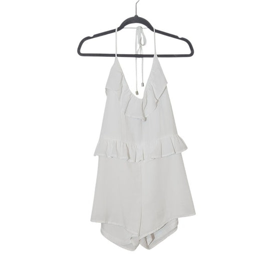 Blue Blush White Ruffled Halter Short Romper Size Medium