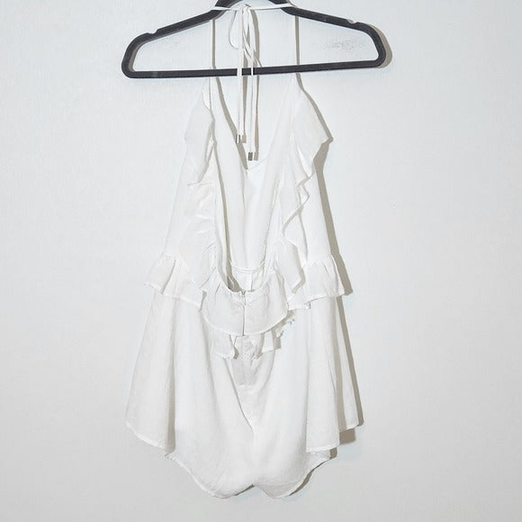 Blue Blush White Ruffled Halter Short Romper Size Medium