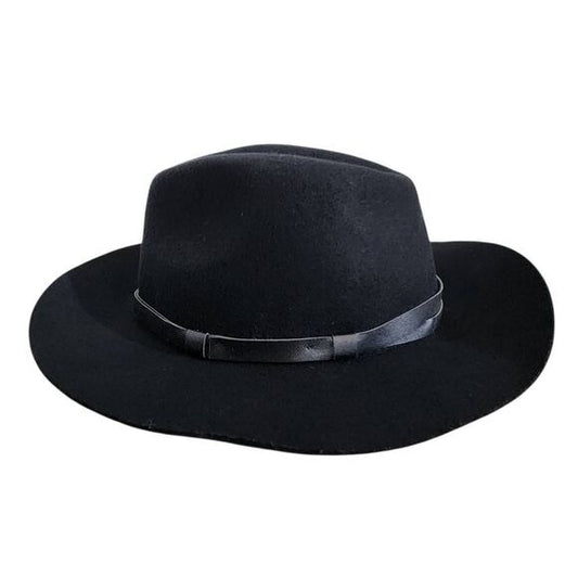Kendall and Kylie Black Wool Fedora Hat with Faux Leather Trim One Size