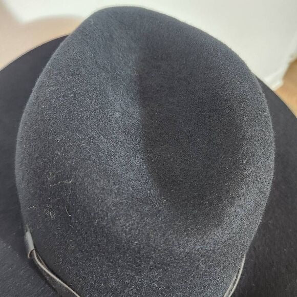 Kendall and Kylie Black Wool Fedora Hat with Faux Leather Trim One Size