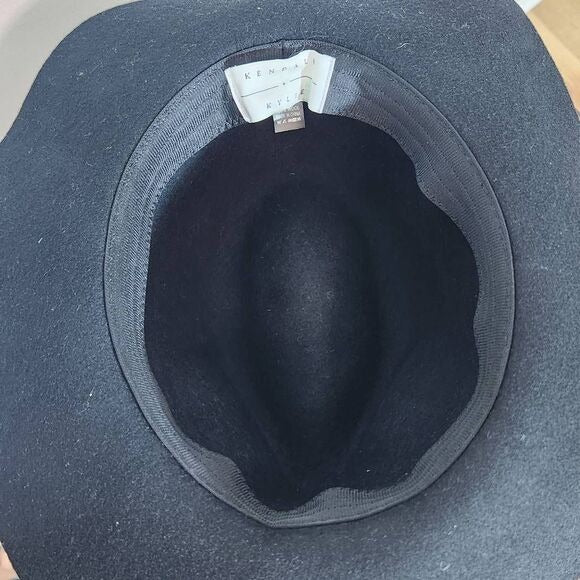 Kendall and Kylie Black Wool Fedora Hat with Faux Leather Trim One Size
