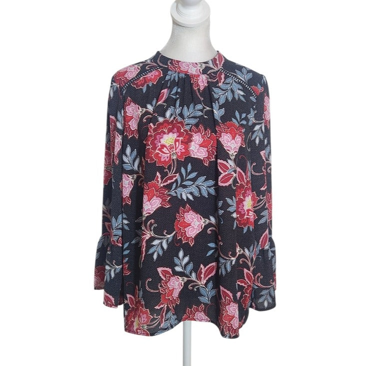 LOFT Black and Pink Floral Blouse Size Medium