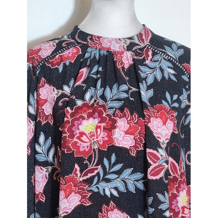 LOFT Black and Pink Floral Blouse Size Medium