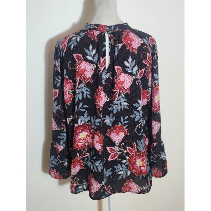 LOFT Black and Pink Floral Blouse Size Medium