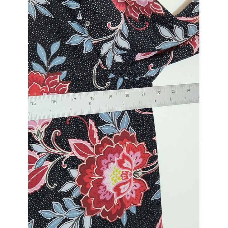 LOFT Black and Pink Floral Blouse Size Medium