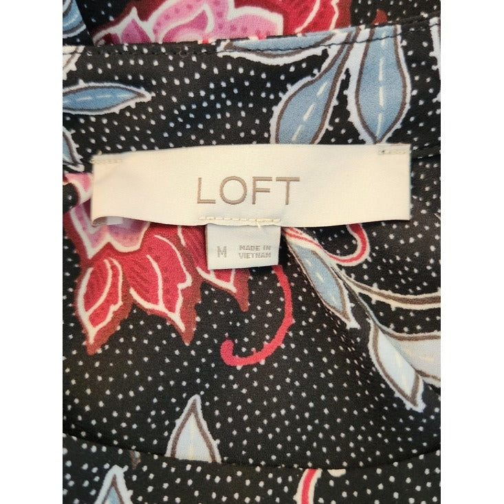 LOFT Black and Pink Floral Blouse Size Medium