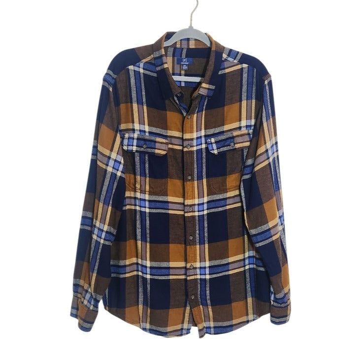 George Brown and Blue Plaid Flannel Shirt Size XL Tall