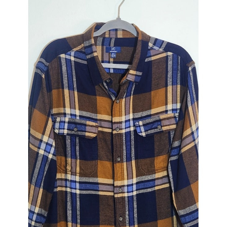George Brown and Blue Plaid Flannel Shirt Size XL Tall
