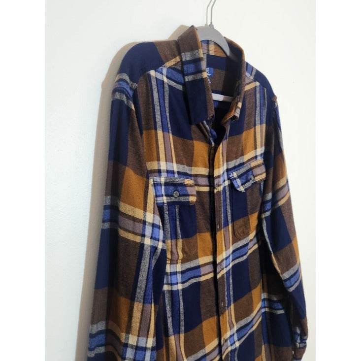George Brown and Blue Plaid Flannel Shirt Size XL Tall