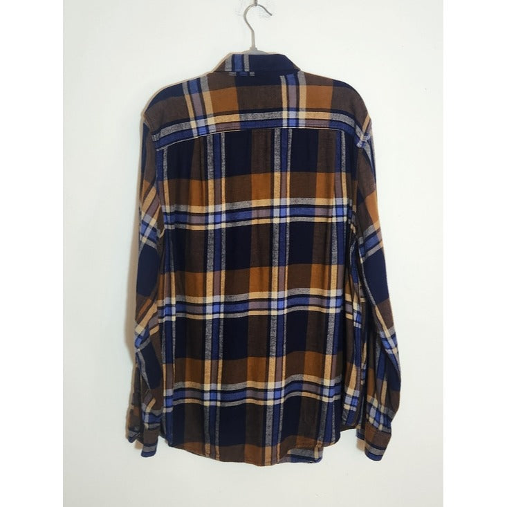 George Brown and Blue Plaid Flannel Shirt Size XL Tall