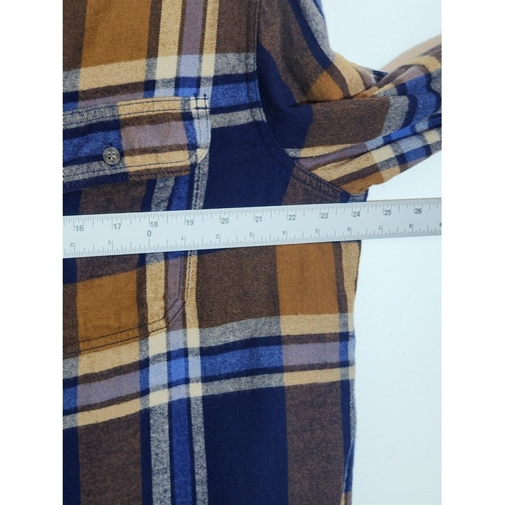 George Brown and Blue Plaid Flannel Shirt Size XL Tall
