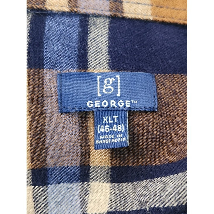 George Brown and Blue Plaid Flannel Shirt Size XL Tall