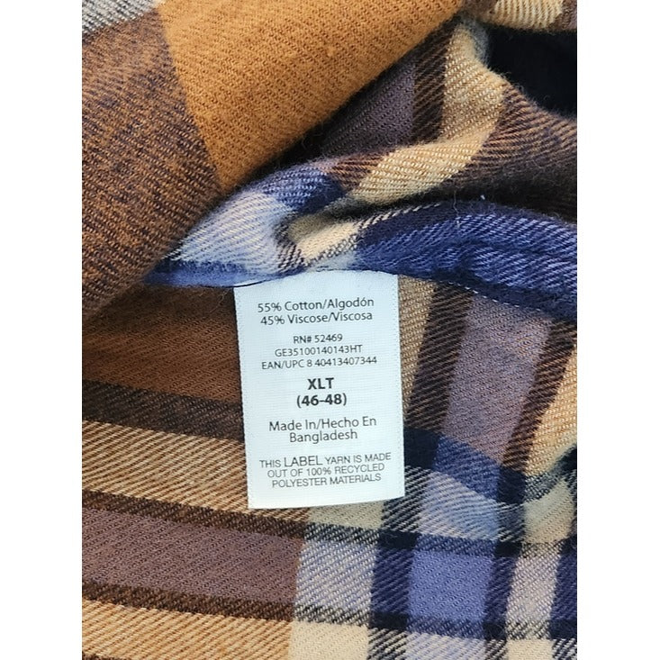 George Brown and Blue Plaid Flannel Shirt Size XL Tall