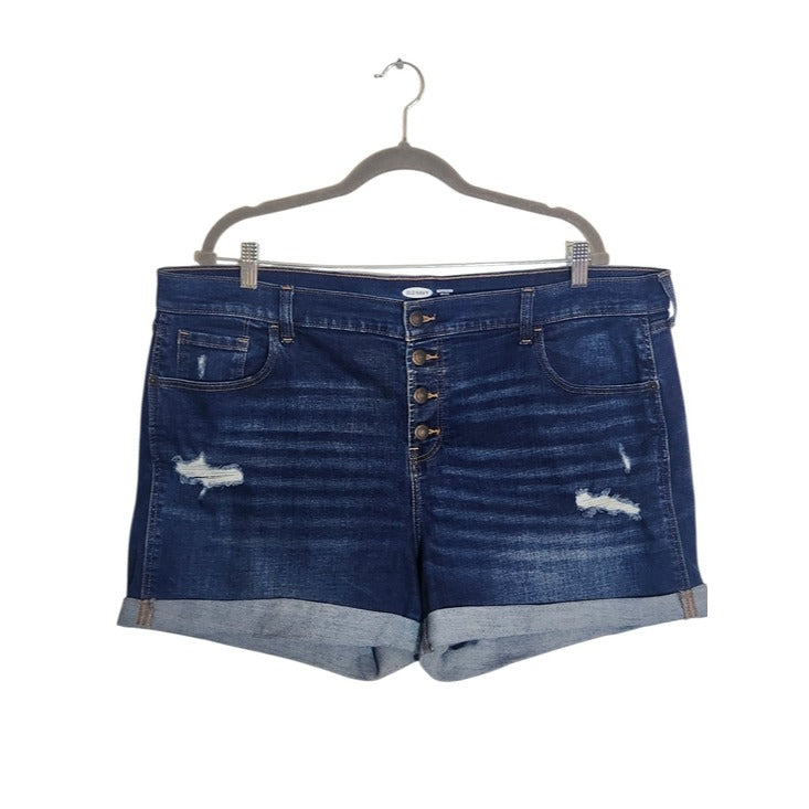 Old Navy Dark Wash Boyfriend Mid-Rise Distressed Denim Shorts Size 18