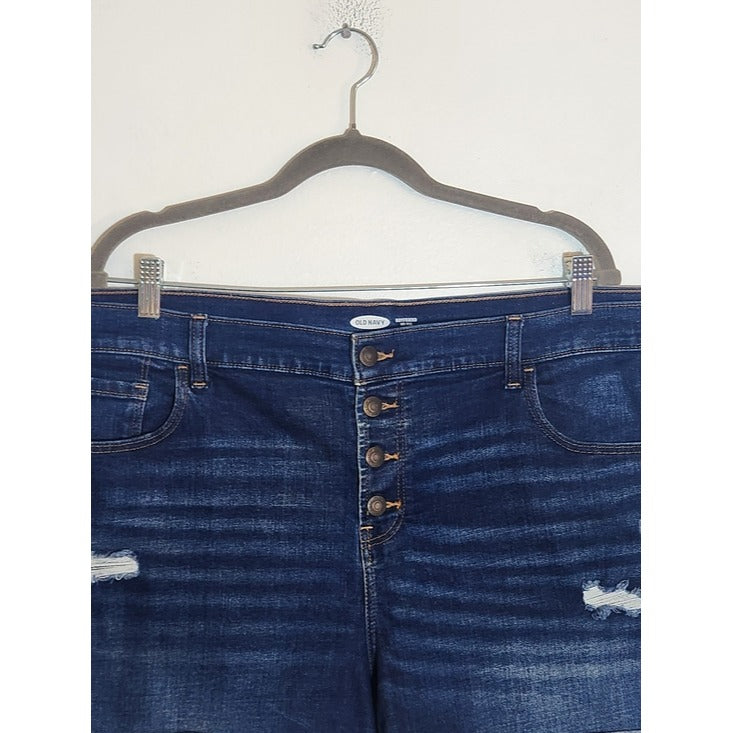 Old Navy Dark Wash Boyfriend Mid-Rise Distressed Denim Shorts Size 18