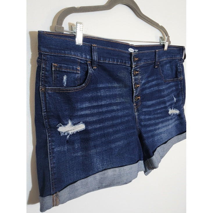 Old Navy Dark Wash Boyfriend Mid-Rise Distressed Denim Shorts Size 18