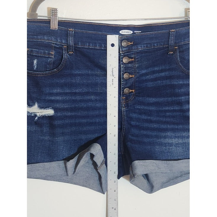 Old Navy Dark Wash Boyfriend Mid-Rise Distressed Denim Shorts Size 18
