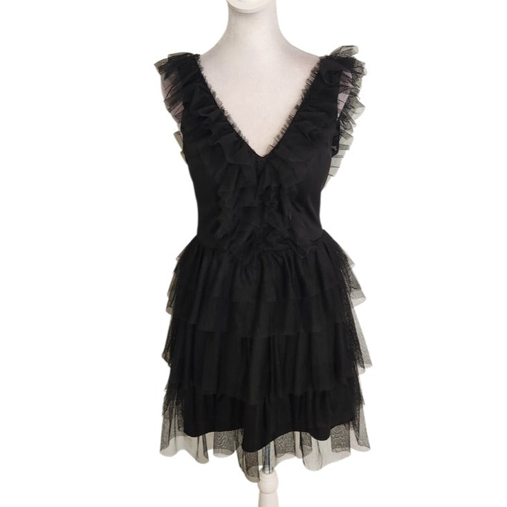 City Vibe Black Layered Tulle Mini Cocktail Dress Size 3