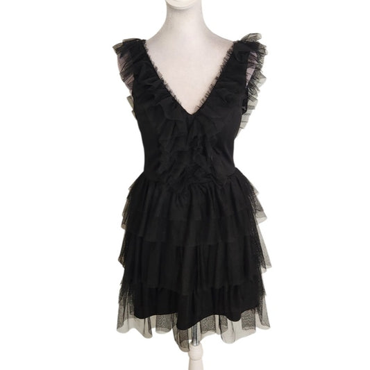 City Vibe Black Layered Tulle Mini Cocktail Dress Size 3