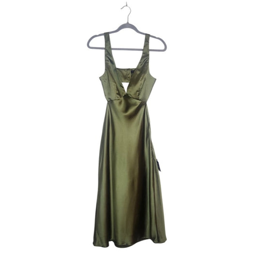 Lulus Olive Green Satin Cutout Midi Cocktail Dress Size Medium NWT Wedding Guest