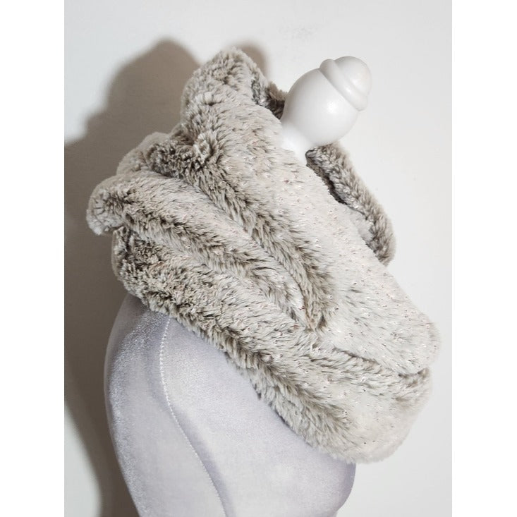 Madison 88 Beige Faux Fur and Cable Knit Infinity Scarf with Metallic Pink Tone