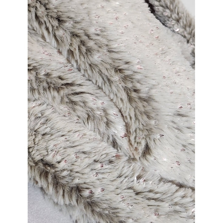 Madison 88 Beige Faux Fur and Cable Knit Infinity Scarf with Metallic Pink Tone
