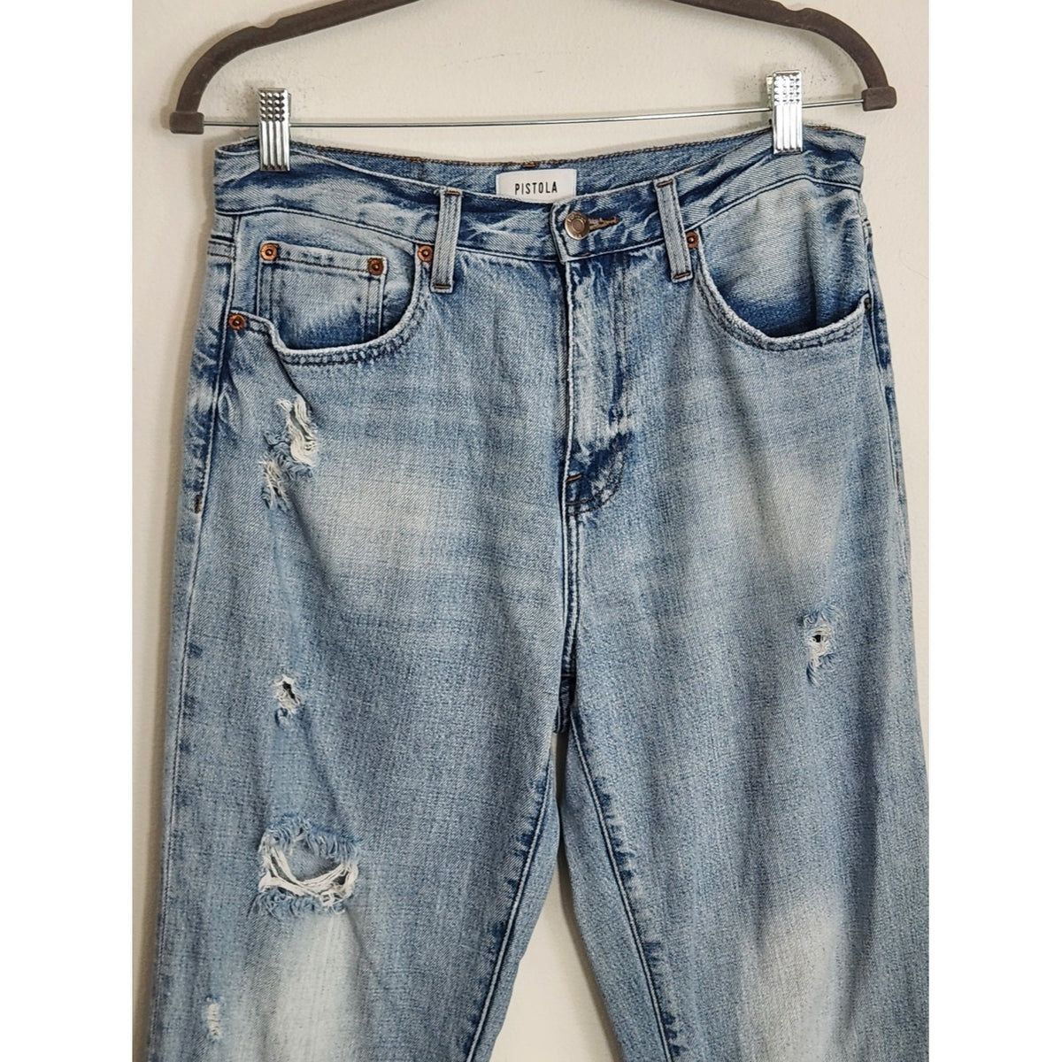 Pistola Light Wash Distressed Straight Leg Jeans Size 28