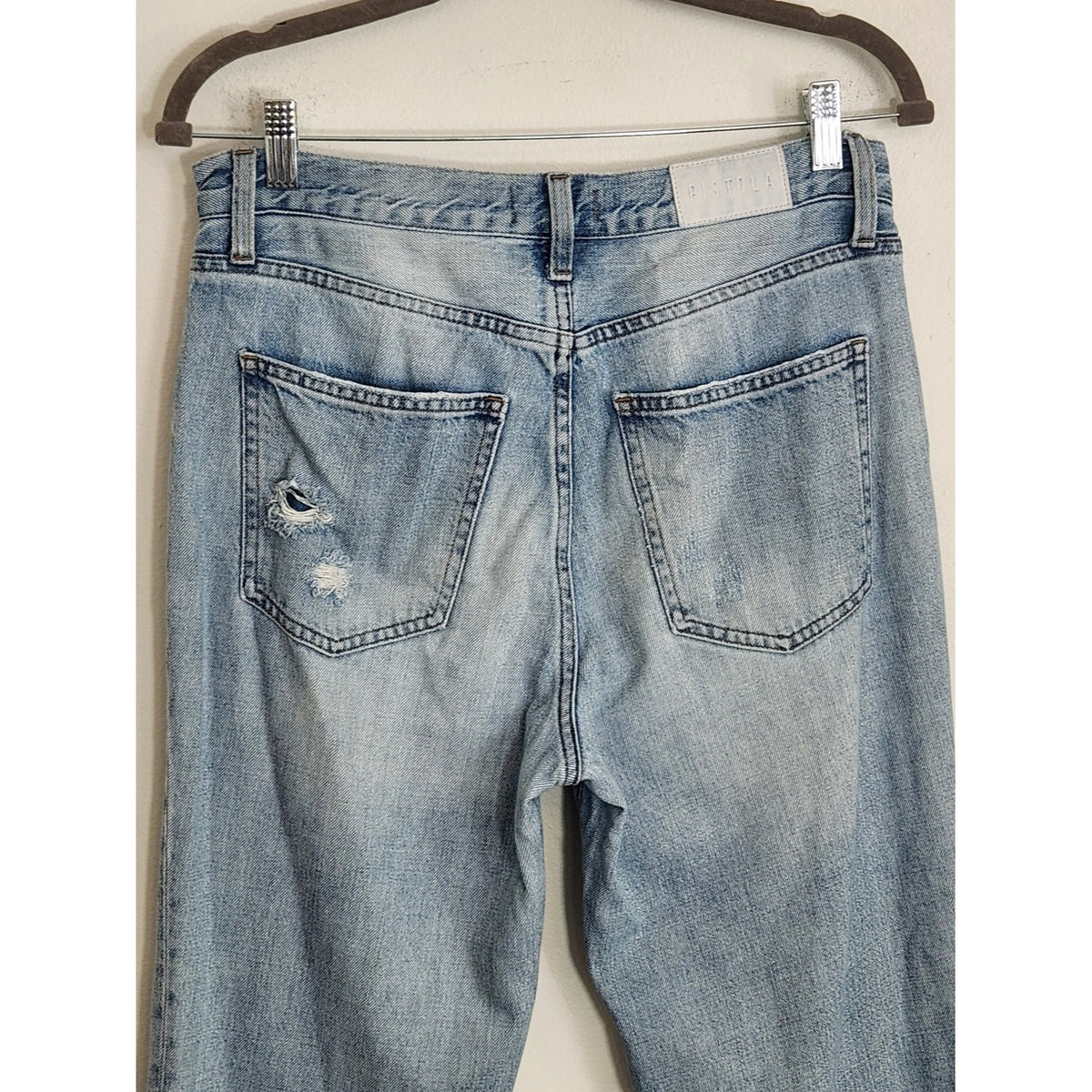Pistola Light Wash Distressed Straight Leg Jeans Size 28