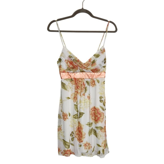 Trixxi Cream and Orange Floral Slip Dress Size Small Wedding Guest Dress