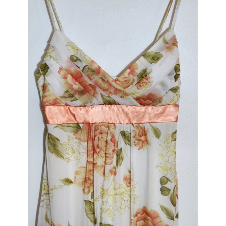Trixxi Cream and Orange Floral Slip Dress Size Small Wedding Guest Dress