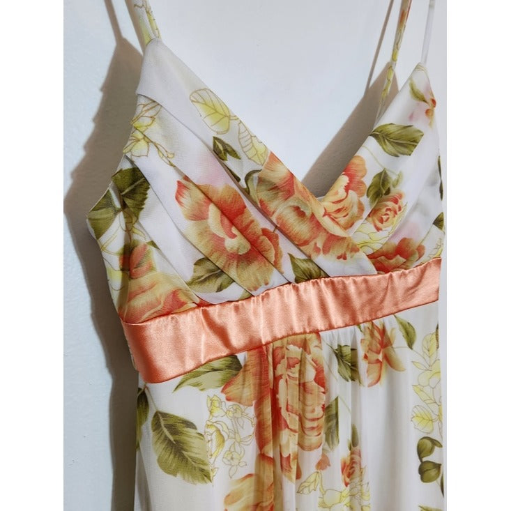 Trixxi Cream and Orange Floral Slip Dress Size Small Wedding Guest Dress