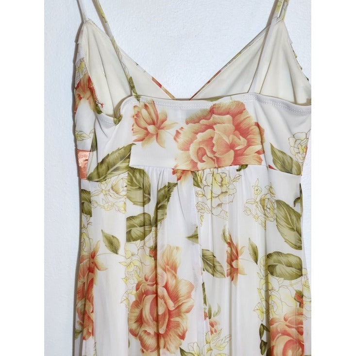 Trixxi Cream and Orange Floral Slip Dress Size Small Wedding Guest Dress