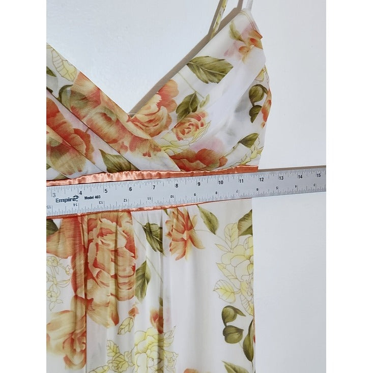 Trixxi Cream and Orange Floral Slip Dress Size Small Wedding Guest Dress