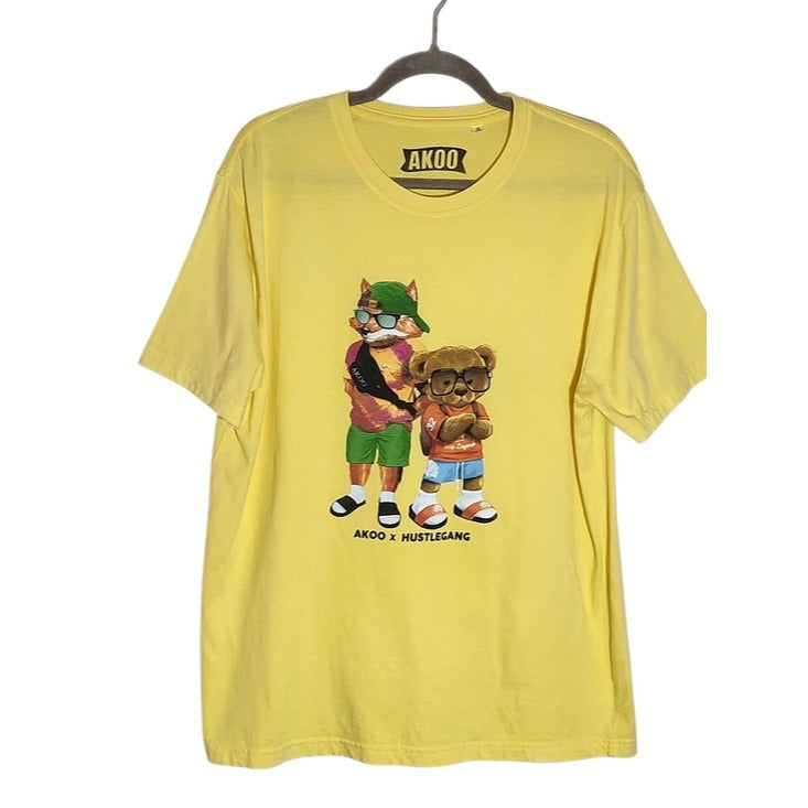AKOO x Hustlegang Yellow Graphic Short Sleeve T-Shirt Size Large