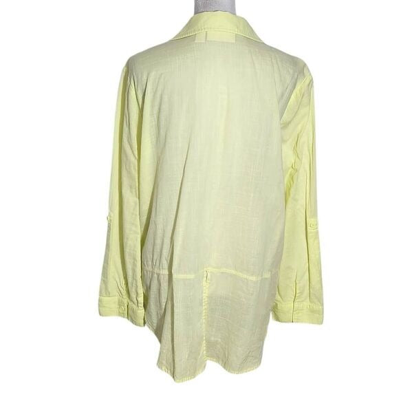 Chico's Lime Green Semi-Sheer Cotton Button-Up Blouse Size Large