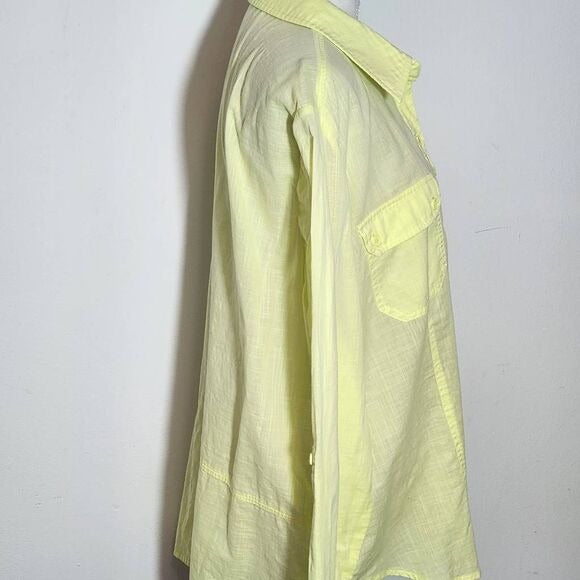 Chico's Lime Green Semi-Sheer Cotton Button-Up Blouse Size Large