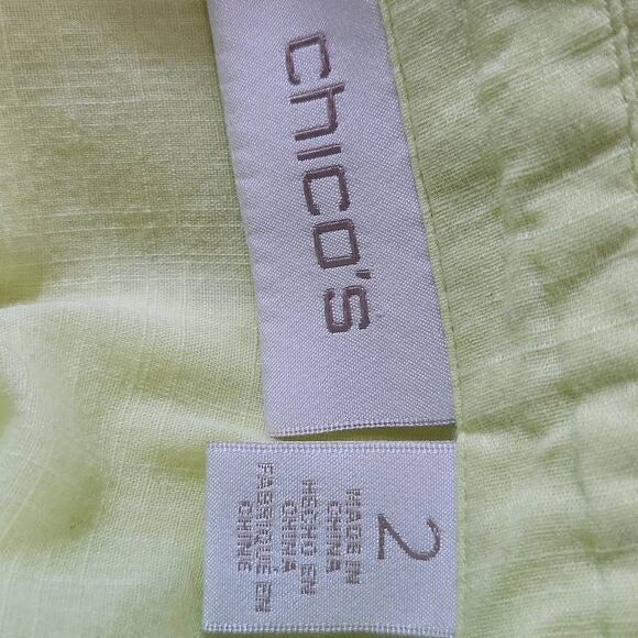 Chico's Lime Green Semi-Sheer Cotton Button-Up Blouse Size Large