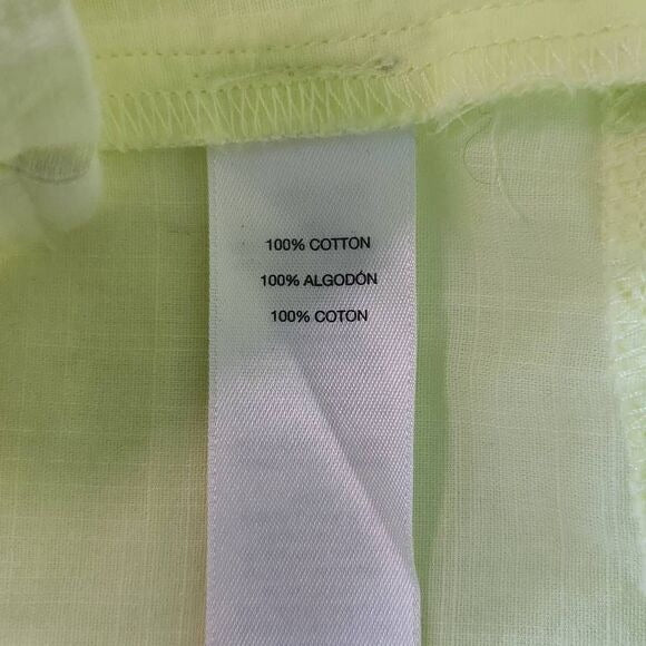 Chico's Lime Green Semi-Sheer Cotton Button-Up Blouse Size Large