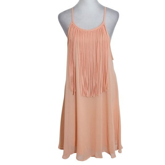 Kate Peach Sleeveless Mini Shift Dress with Fringe Detail Size Large