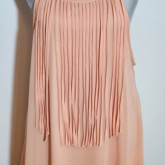 Kate Peach Sleeveless Mini Shift Dress with Fringe Detail Size Large