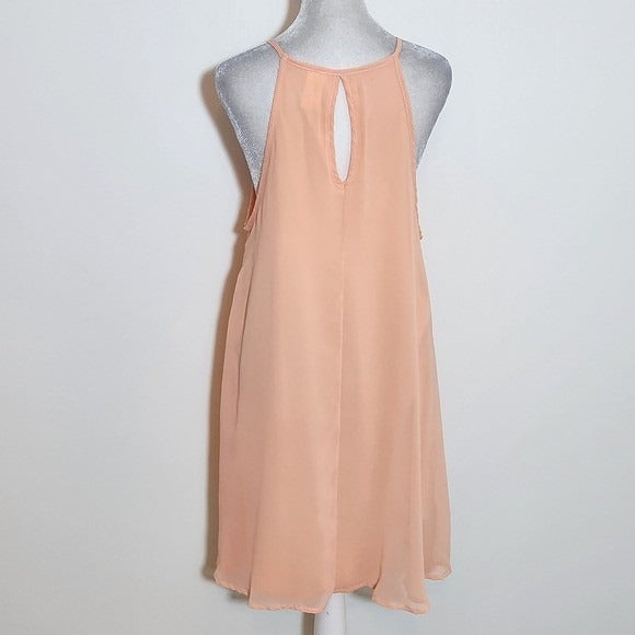 Kate Peach Sleeveless Mini Shift Dress with Fringe Detail Size Large